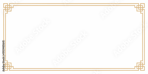 A simple rectangular frame with golden ornamental detailing on white