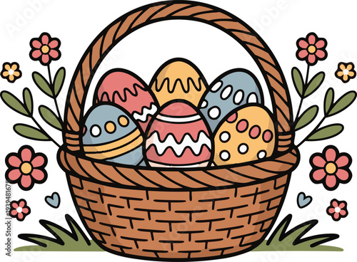 Egg in the basket eggs illustration easter vector