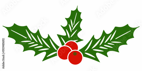 A vibrant illustration of a holly sprig with green leaves and red berries