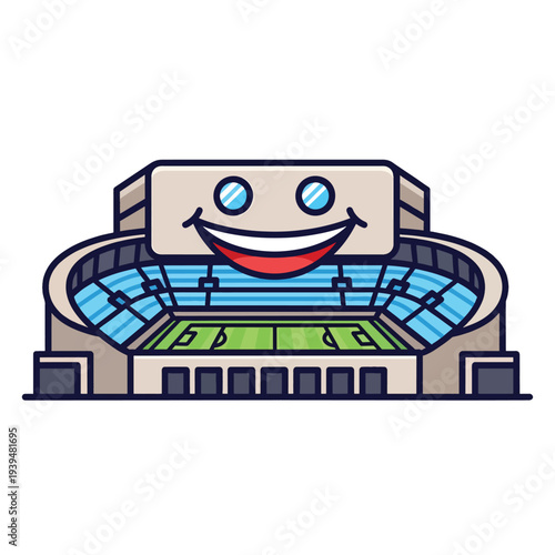 Cartoon Stadium with Happy Face Illustration.
