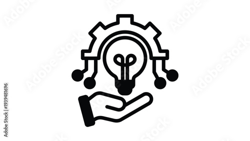 Hand holding a lightbulb with a gear symbolizing innovation and ideas