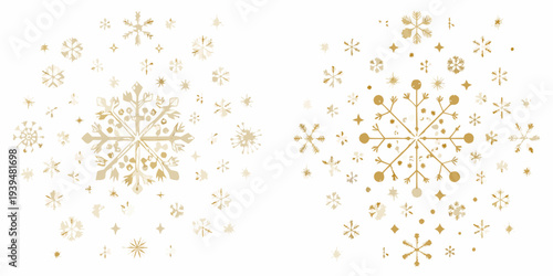 Golden snowflakes scattered across a soft cream colored background
