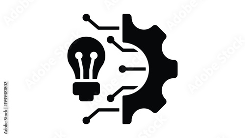 Innovation symbolized by a light bulb integrated with a gear and circuit pathways