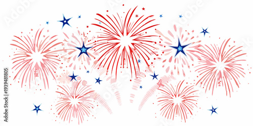 A vibrant display of watercolor style fireworks against a white backdrop