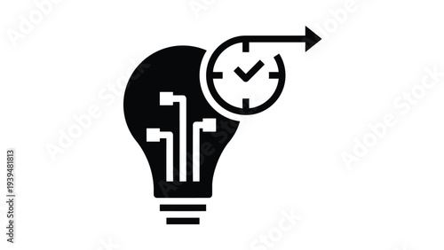 Innovative ideas emerging with the passage of time symbolized by a light bulb and clock