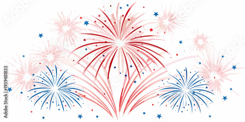 Festive fireworks display with red white and blue starbursts