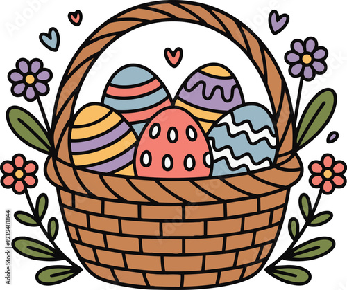 Egg in the basket eggs illustration easter vector