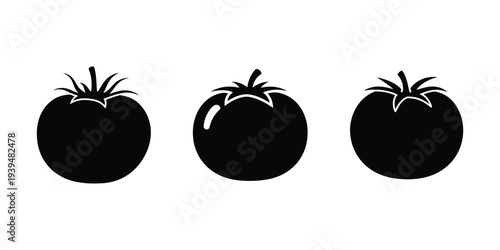 Three black tomato silhouette icon.