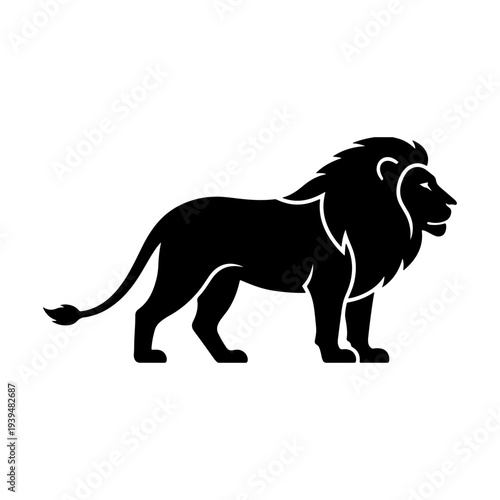 Majestic lion silhouette standing proudly in profile, strong and powerful