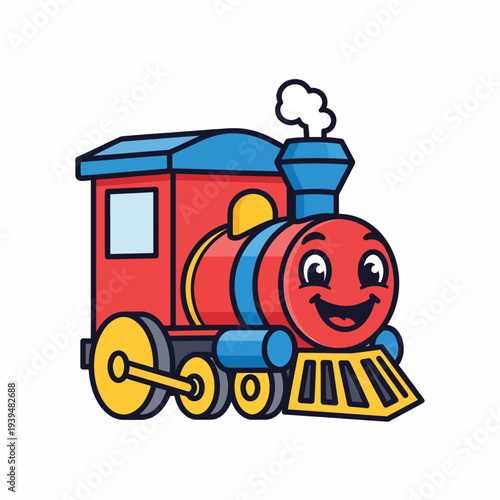 Принти на полотні Cartoon Train with Smiling Face Illustration.
