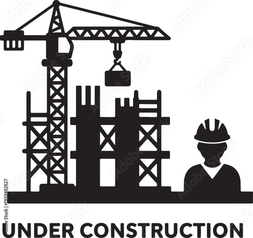 construction site with crane and worker