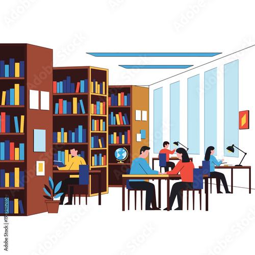 Students Studying in a Library Setting.
