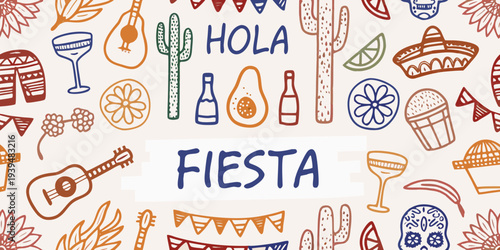 A vibrant pattern showcasing traditional mexican fiesta elements and celebratory symbols