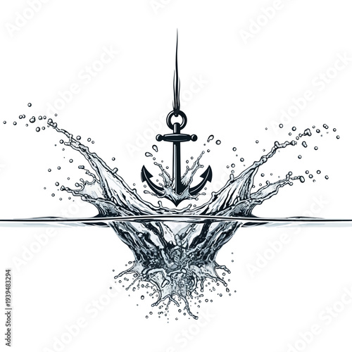 Anchor Splashing into Water with Dynamic Droplets and Ripples.