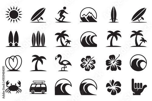 Collection of different fish skeleton and shark bone icons in black silhouette