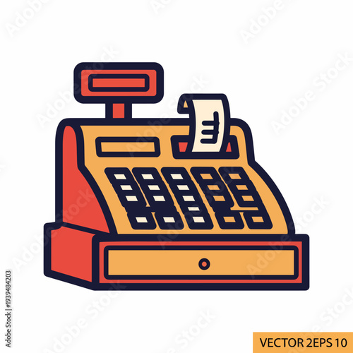 Cash Register Illustration with Receipt Printed.