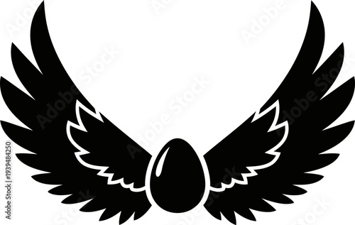 Black silhouette egg with wings, mythical or spiritual symbol of new beginnings and freedom