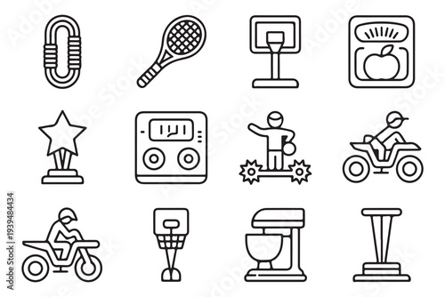 Collection of Outline Sea Animal Icons: Turtle, Jellyfish, Dolphin, Fish, Starfish, Squid, Octopus, and Shark in Minimalist Line Art Style