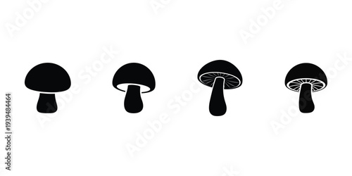 Four black mushroom silhouettes. mushroom silhouette icon.