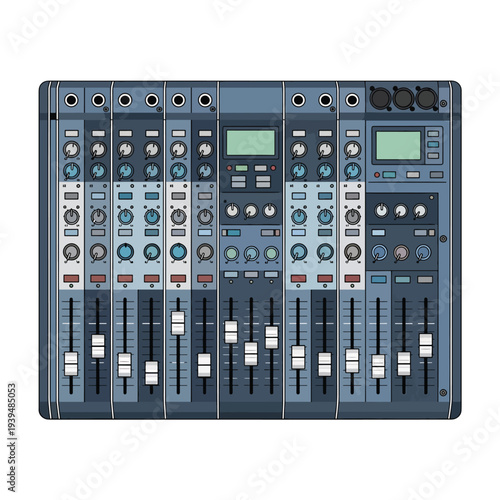 Professional Audio Mixing Console Control Panel.
