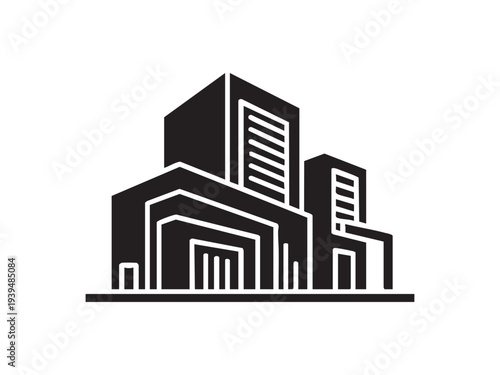 Modern building architecture vector illustration solid black graphic design