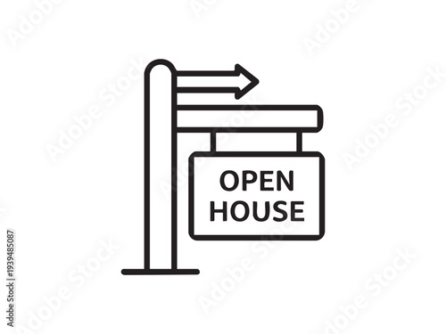Open house sign line icon with arrow, home for sale announcement symbol