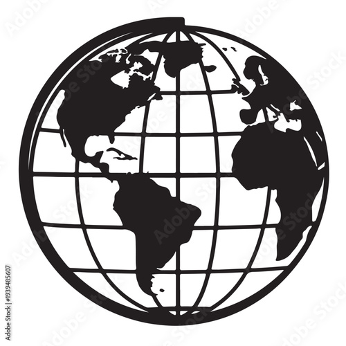 A 3d vector illustration of a global earth globe and world map sphere design representing a business travel concept and international internet technology communication
