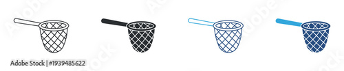 Fishing Landing Net Icon Set, Fish Catch Equipment Symbol, Angling Tool Illustration, Vector Illustration