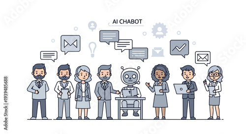 Business professionals interacting with AI chatbot for efficient communication