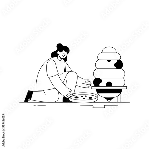 Beekeeping illustration vector graphic or Minimalist beekeeper illustration vector art