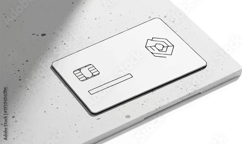 Minimalist credit card with chip and abstract graphic on textured surface