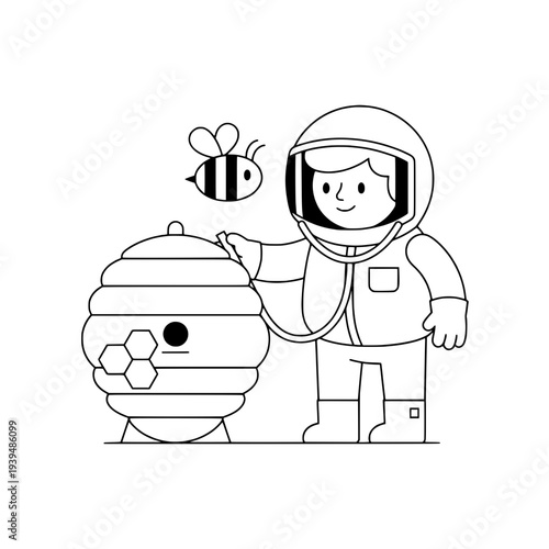Line art beekeeper illustration for education or fun projects or Minimalist beekeeping line drawing for stickers and graphic design
