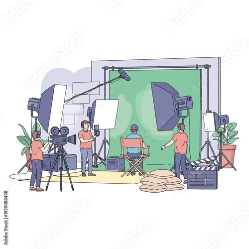 Film Crew Recording Actor in Studio.