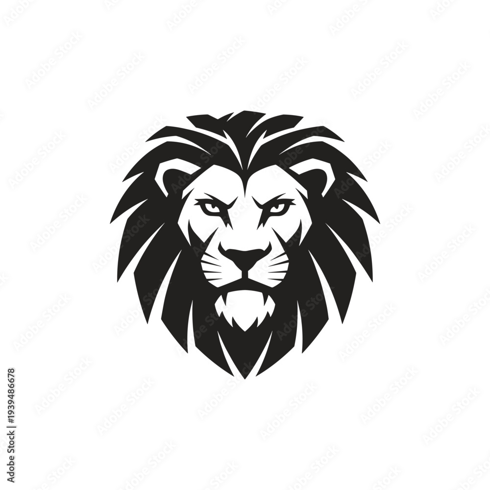 Obraz premium Bold graphic illustration of a roaring lion's head in black and white