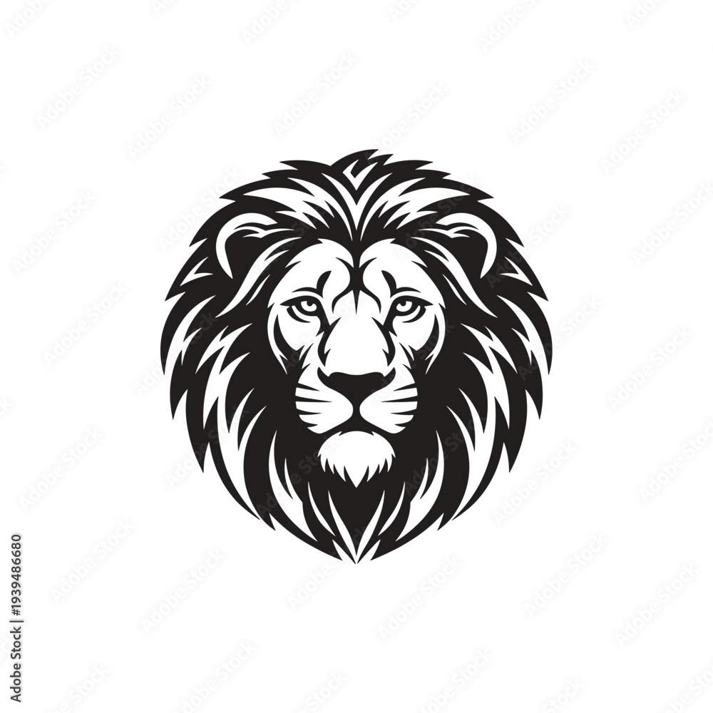 Obraz premium Bold black and white stylized lion head illustration