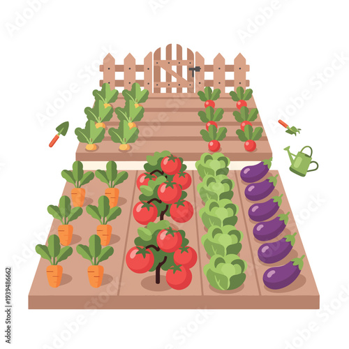 Vegetable Garden with Various Crops Growing.