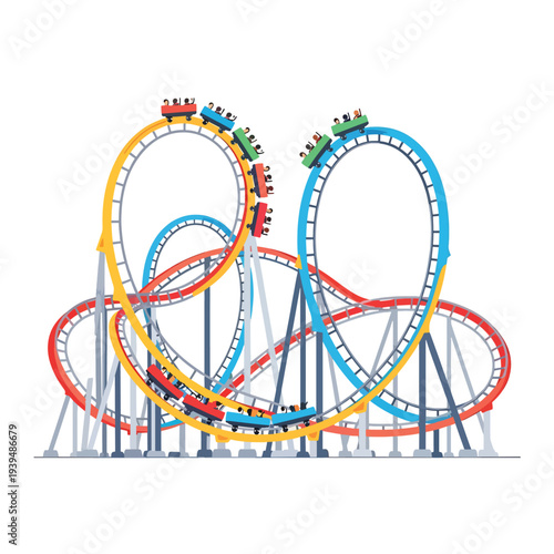 Colorful Roller Coaster Tracks with Cars.