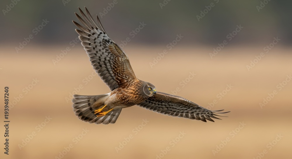 Fototapeta premium Northern Harrier in Flight - A Bird of Prey in Action.
