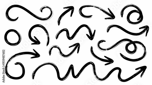 Hand drawn marker style arrows on white background for design