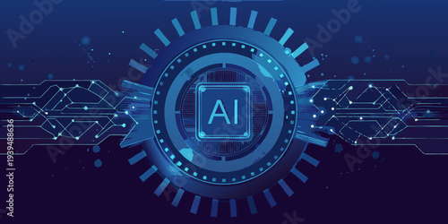 Abstract digital illustration featuring artificial intelligence and futuristic technology