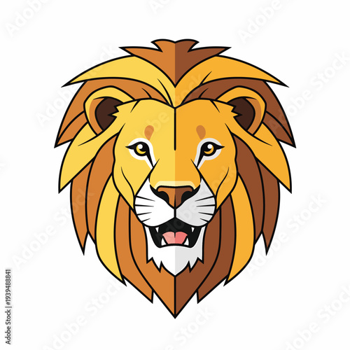Lion Head Illustration with Open Mouth.