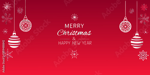 Festive christmas and new year greeting with ornaments and text
