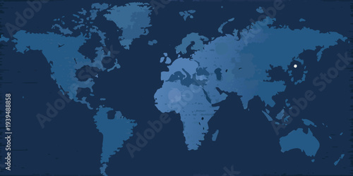 World map illustration with a highlighted location in eastern asia