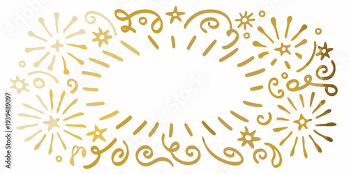 Golden festive frame with sparkling star and swirl embellishments