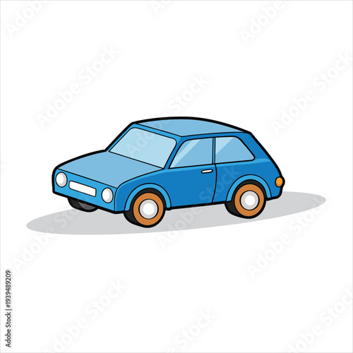 Blue cartoon compact car vector illustration isolated on white background