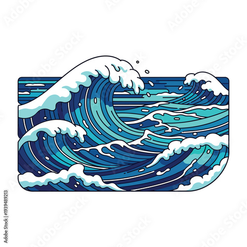 Ocean Waves Illustration with Crashing Water.