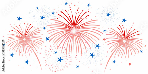 Festive fireworks display with red white and blue starbursts