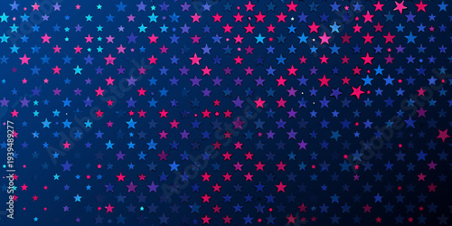 A vibrant dark blue background filled with colorful varying sized stars