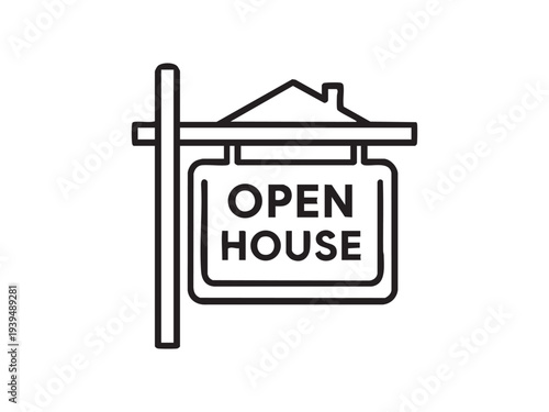 Open house sign house for sale real estate property showing public viewing event icon