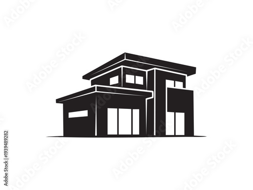 Modern luxury house silhouette with contemporary architectural design and flat roof style